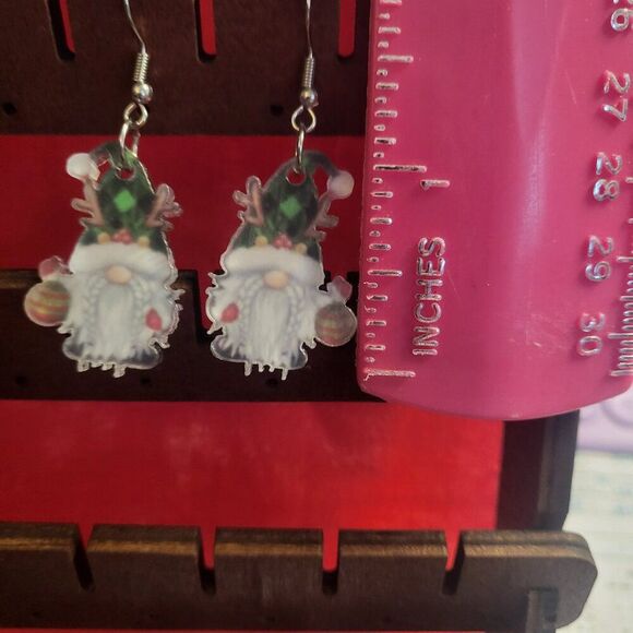 Charming Christmas Antler Gnome Acrylic Earrings - Picture 5 of 6